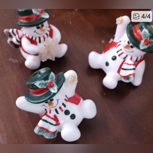 Fitz & Floyd Holiday Three Tumbling Snowmen Ceramic Colorful Scarfs Hats - Picture 5 of 5
